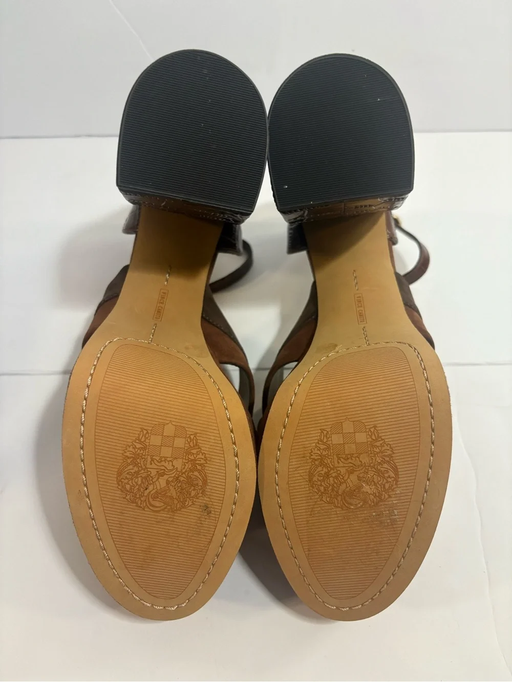 Vince Camuto Brown Suede & Croc-Embossed Platform Sandals Size 10